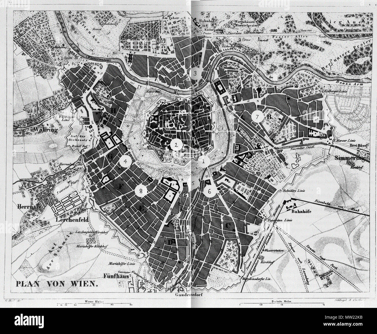 . Wien Karte um 1850 . circa 1850. Unknown 645 Wien um 1850 Stock Photo
