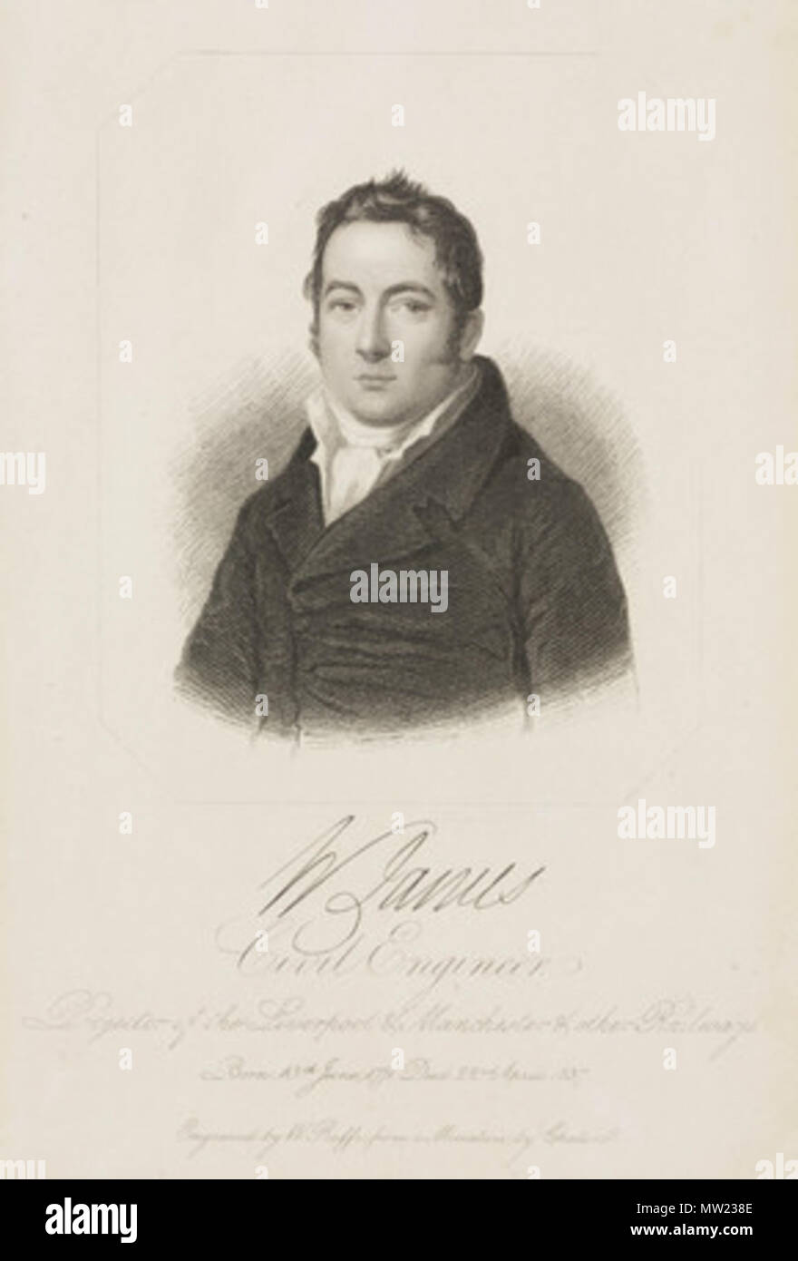 . English: William James, land agent and railway promoter, c. 1800. Engraving by W. Roffe (active 1889-1893). 8 November 2014, 09:54:19. W. Roffe 649 William James - Roffe 1800 Stock Photo