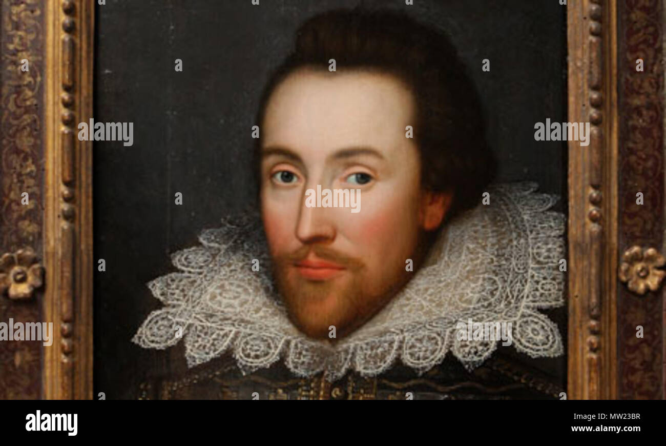 . English: Probable photograph of William Shakespeare, circa 1610 . circa 1610. Unknown 649 William Shakespeare Portrait Stock Photo