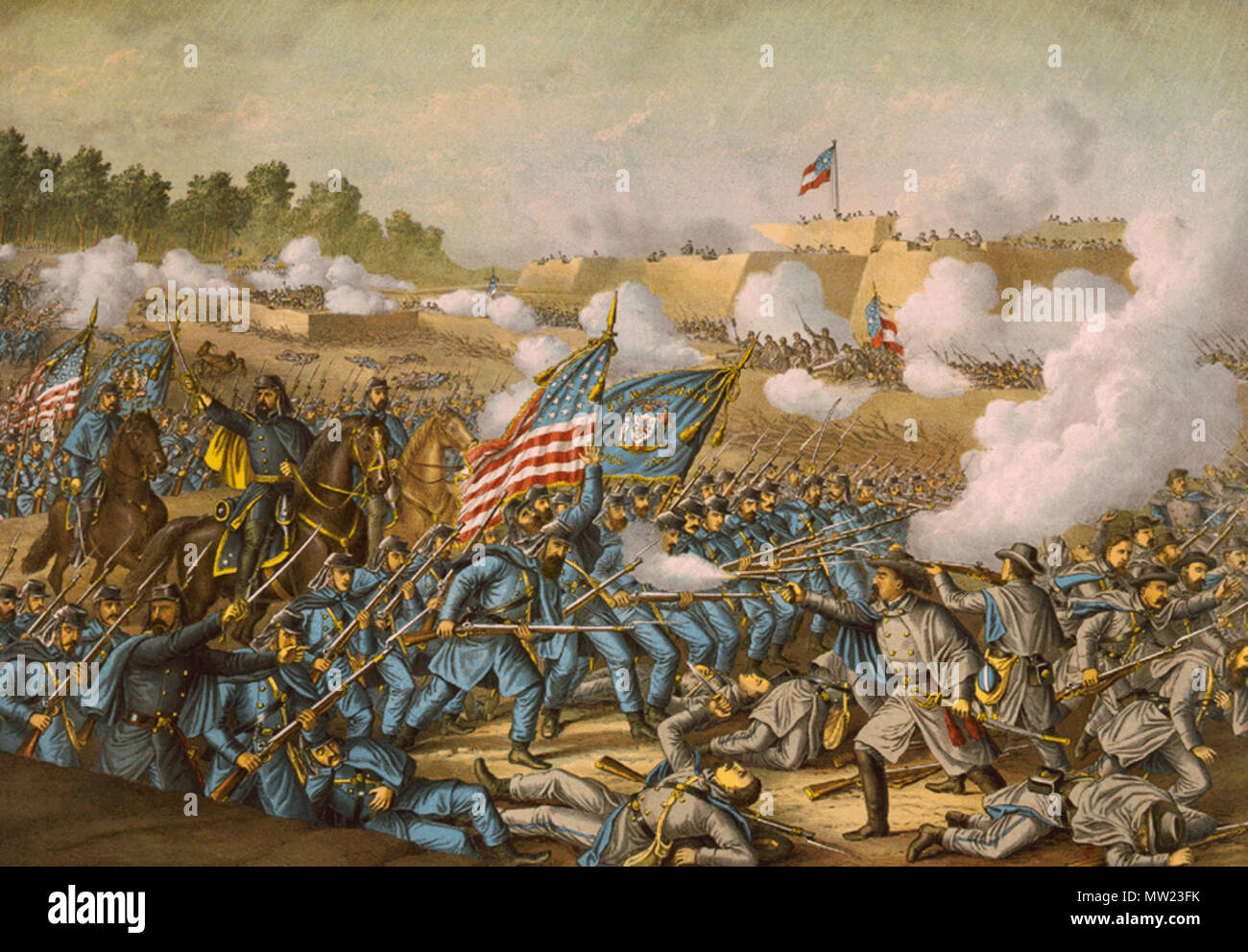 . TITLE: Battle of Williamsburg--Gen. Hancock's charge, May 5, 1862. Union (Gen. McClellan) ... Conf. (Gen. J.E. Johnston) ... CREATED/PUBLISHED: c1893. by Kurz and Allison Source: Library of Congress. en:Category:United States history images . Unknown 650 Battle of Williamsburg Stock Photo