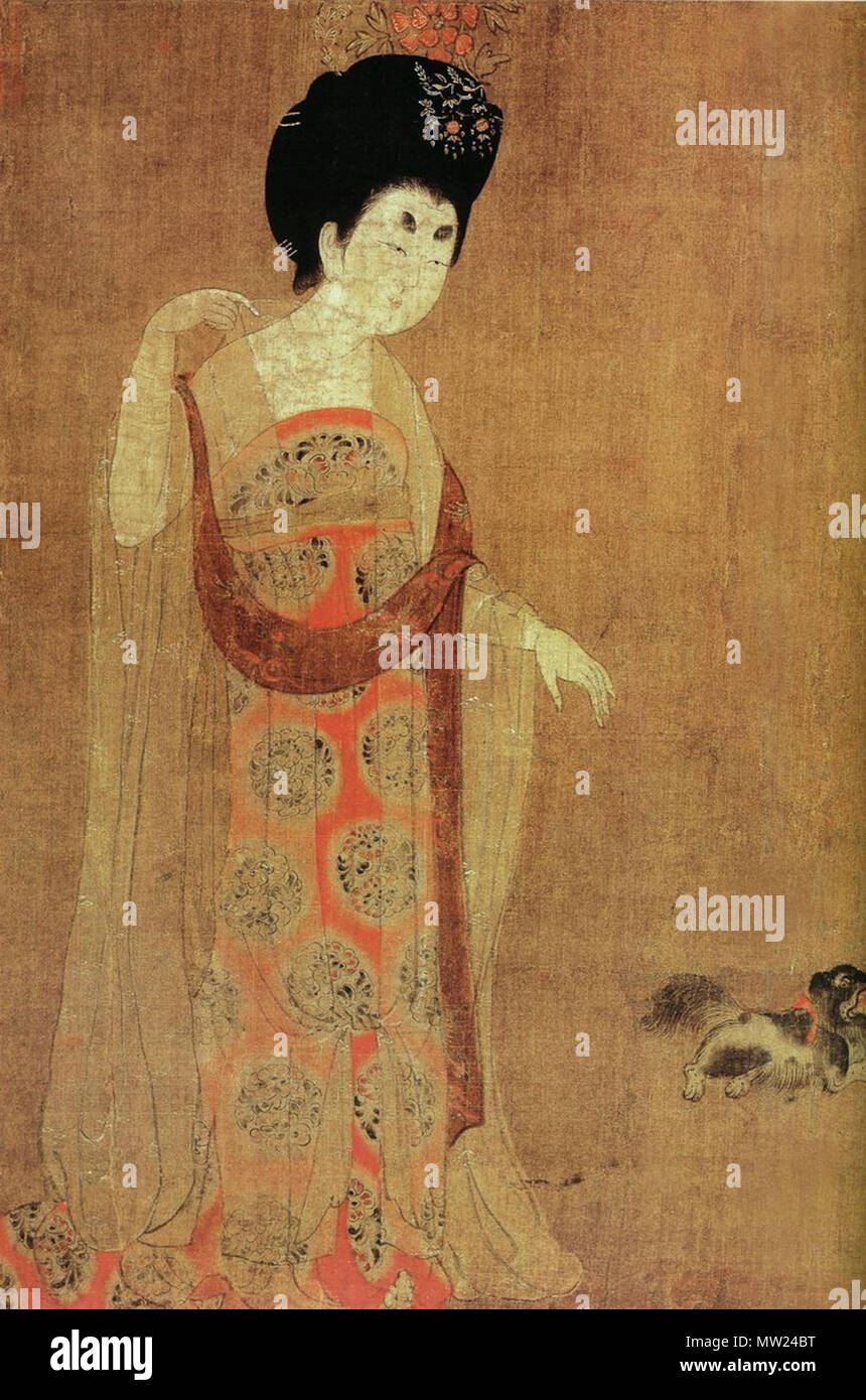 . English: Zhou Fang. Court Ladies Wearing Flowered Headdresses. Detail 3. 8th century.   Zhou Fang  (730–810)     Description Chinese painter  Date of birth/death 730 810  Location of birth Xi'an  Work period End of 8th century  Work location Ch'ang-an (China)  Authority control  : Q2308422 VIAF: 254324144 ULAN: 500328538 661 Zhou Fang. Court Ladies Wearing Flowered Headdresses. Detail3 Stock Photo