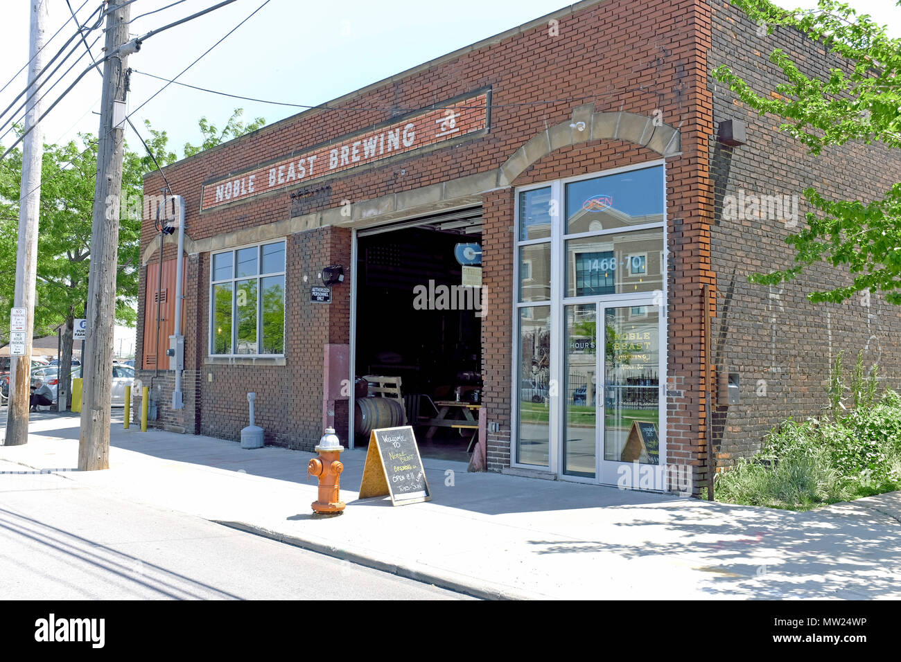 Noble Beast Brewing on Lakeside Avenue in downtown Cleveland, Ohio, is one of several new breweries surfacing in the Cleveland, Ohio gastronomy scene. Stock Photo