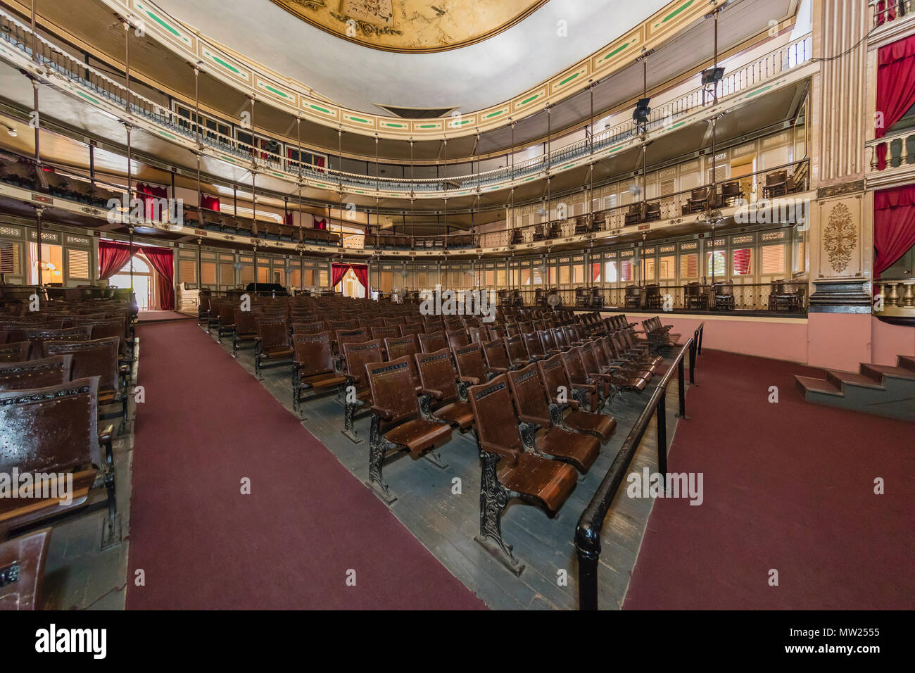 Interior view of the Teatro TomaÌs Terry, Tomas Terry Theatre, opened in 1890 in the city of Cienfuegos, Cuba. Stock Photo