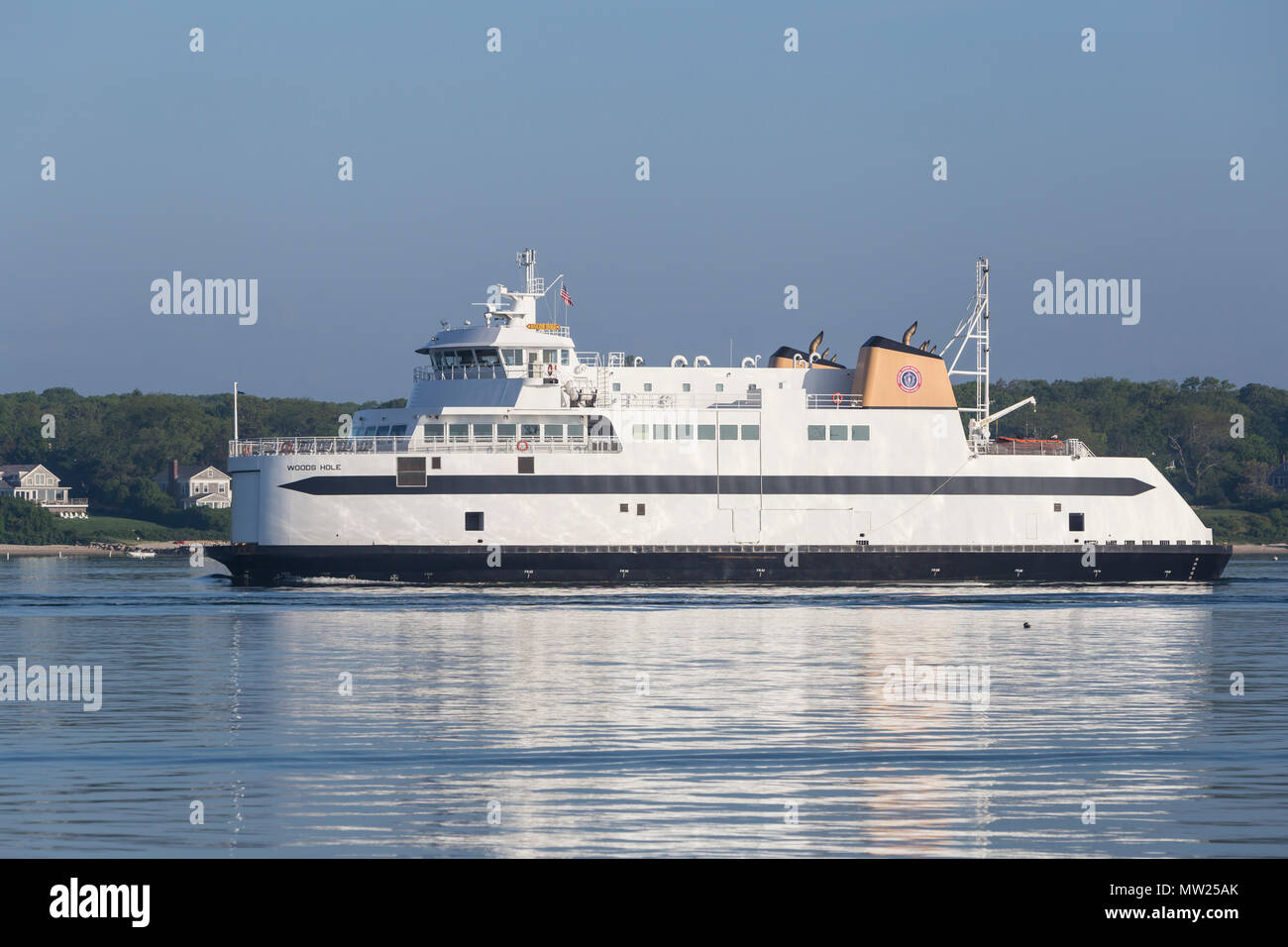 Steamship Authority ferry 'MV Woods Hole' passes through Vineyard Haven harbor on Martha's Vineyard headed for the ferry terminal at Vineyard Haven. Stock Photo