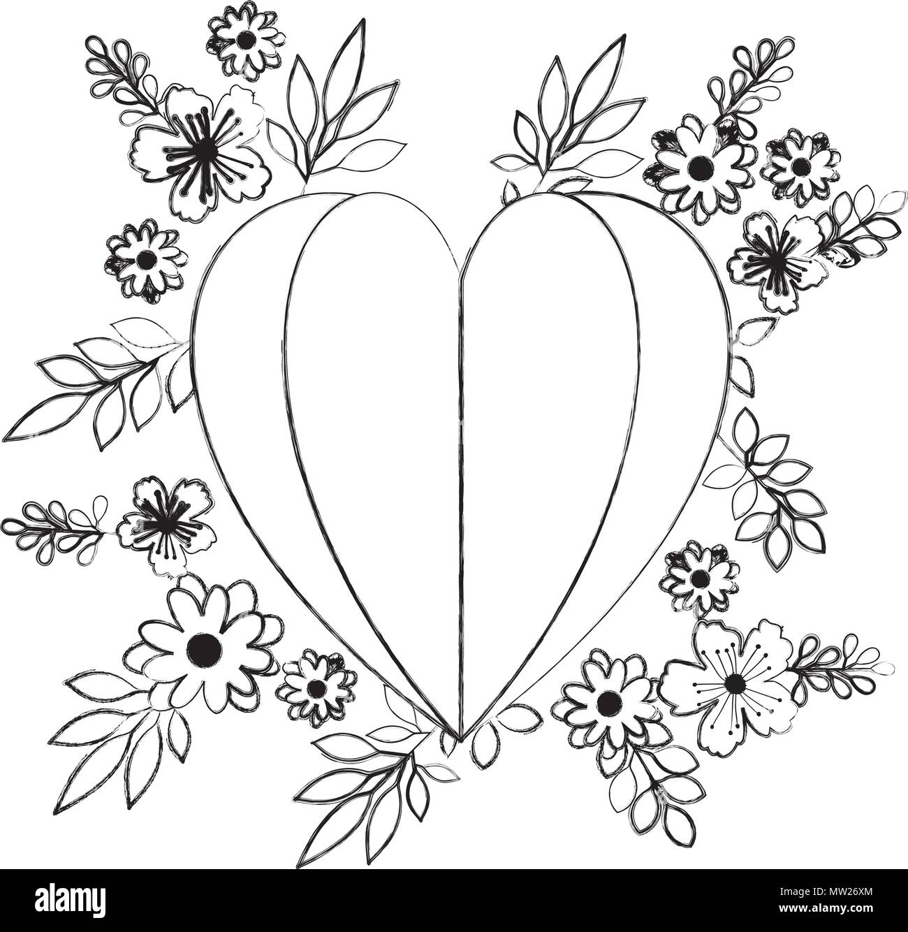 flowers and leafs garden with heart shape Stock Vector Image & Art - Alamy