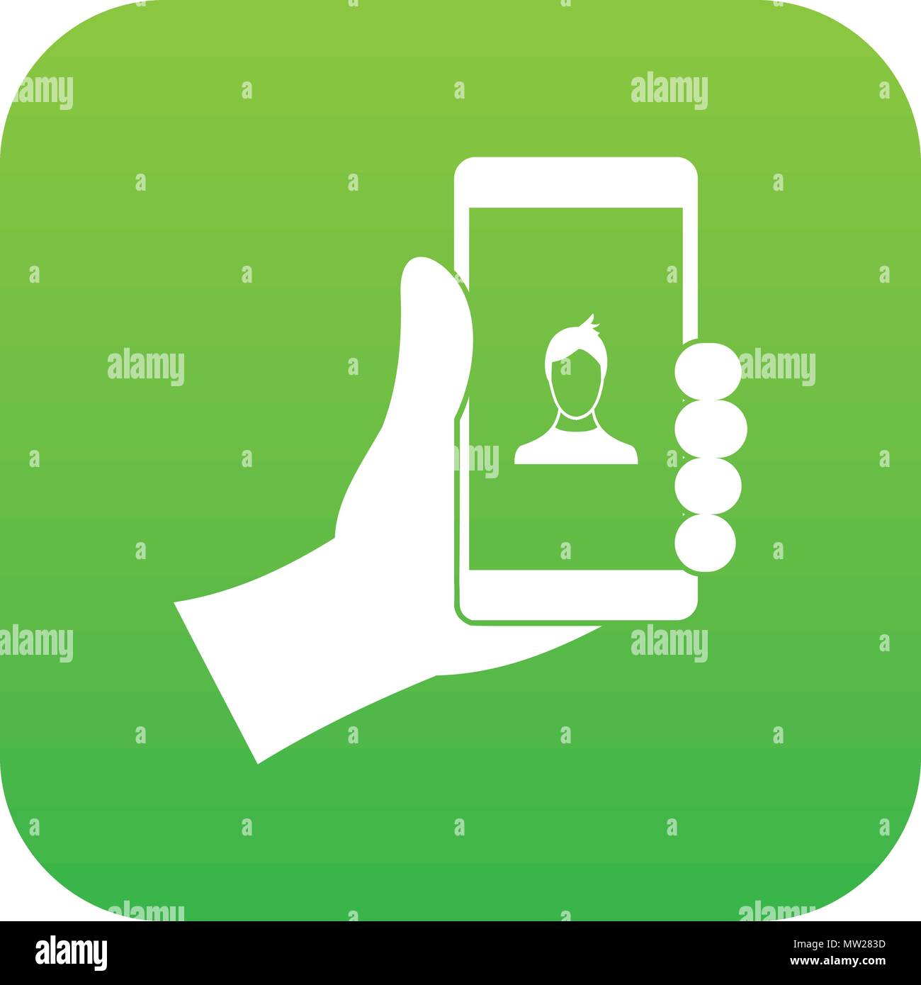 Hand holding smartphone with photo icon digital green Stock Vector ...