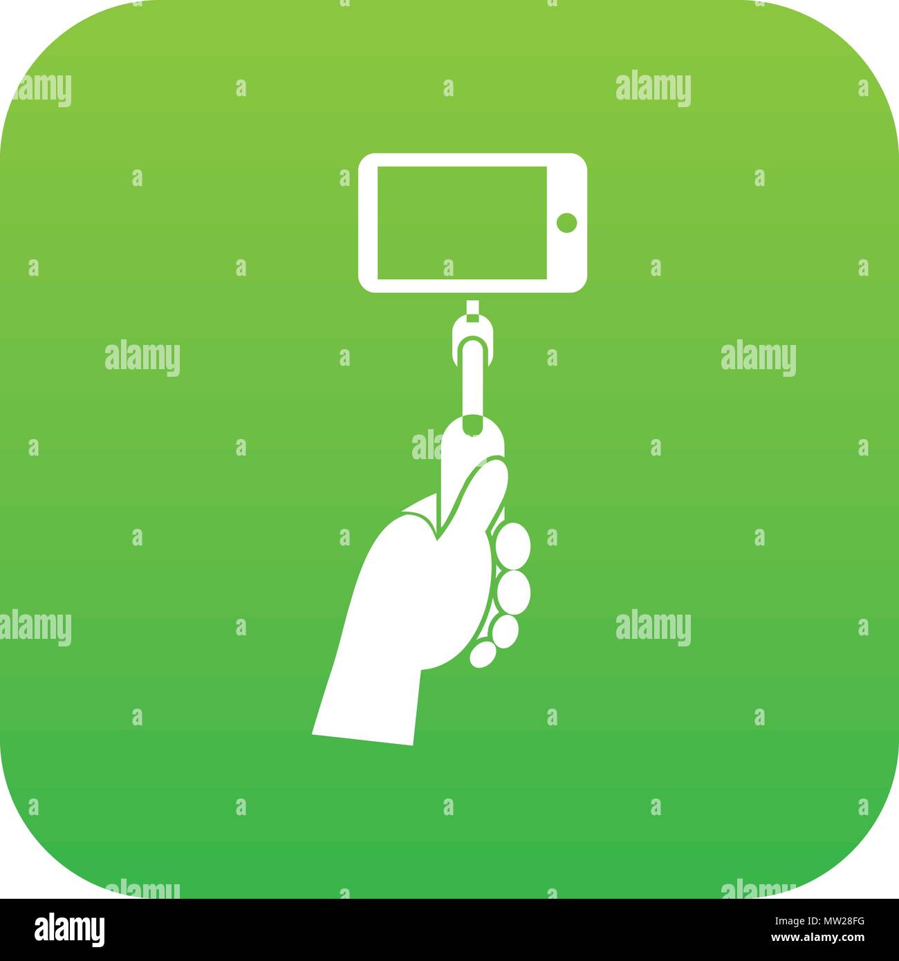 Hand holding a selfie stick with mobile phone icon digital green Stock ...