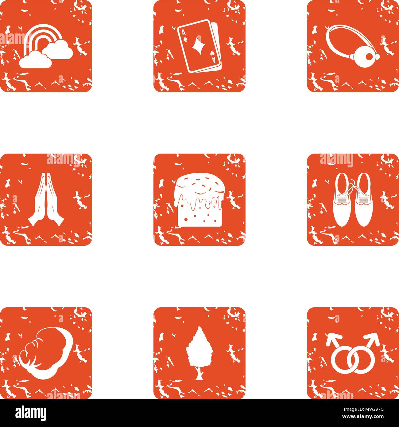 Magic of love icons set, grunge style Stock Vector