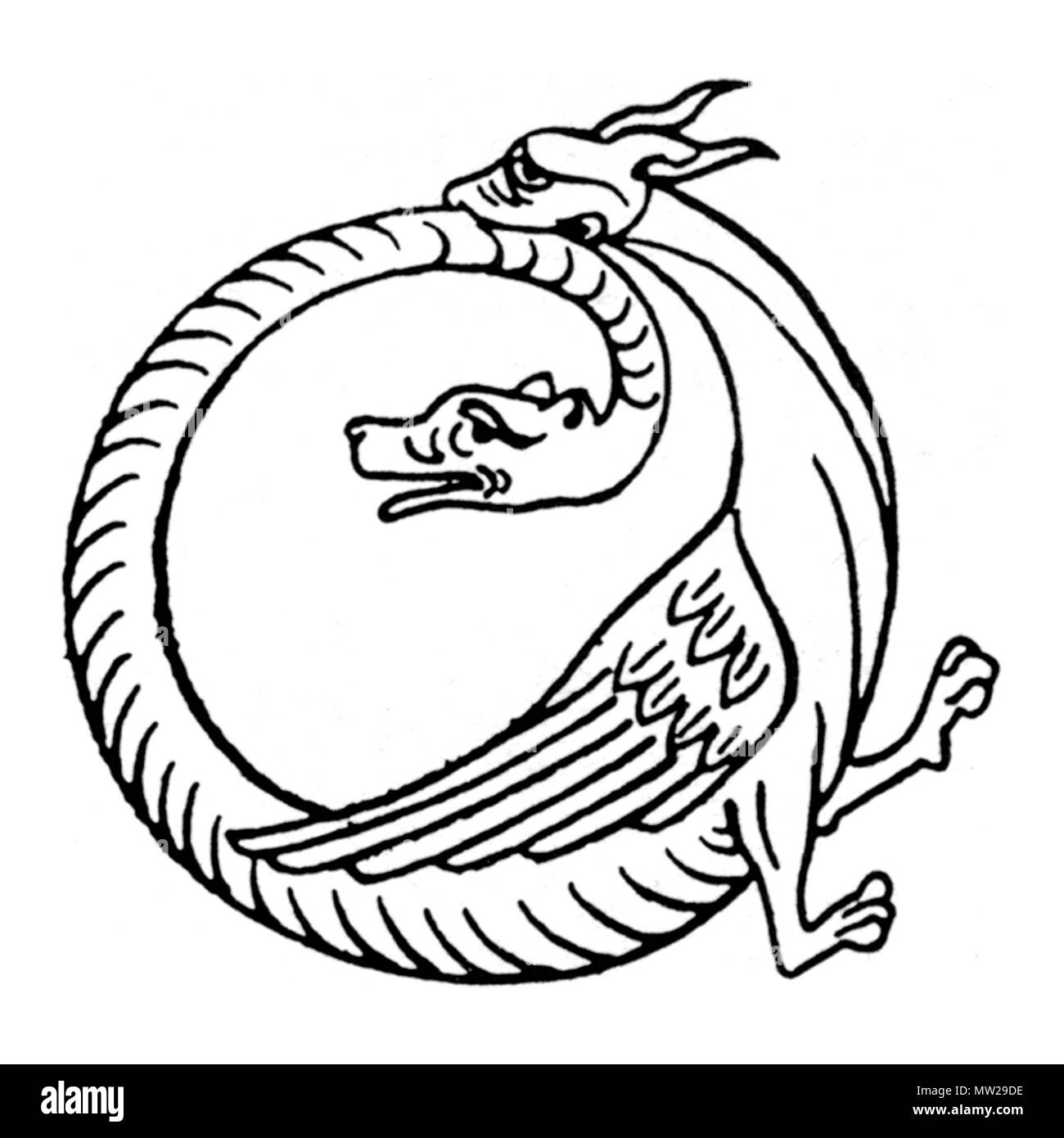 . English: Uroboros as a two-headed winged dragon. Really, is a Amphisbaena. England, ca. 1200. n·e·r·g·a·l 622 Uroboros Stock Photo