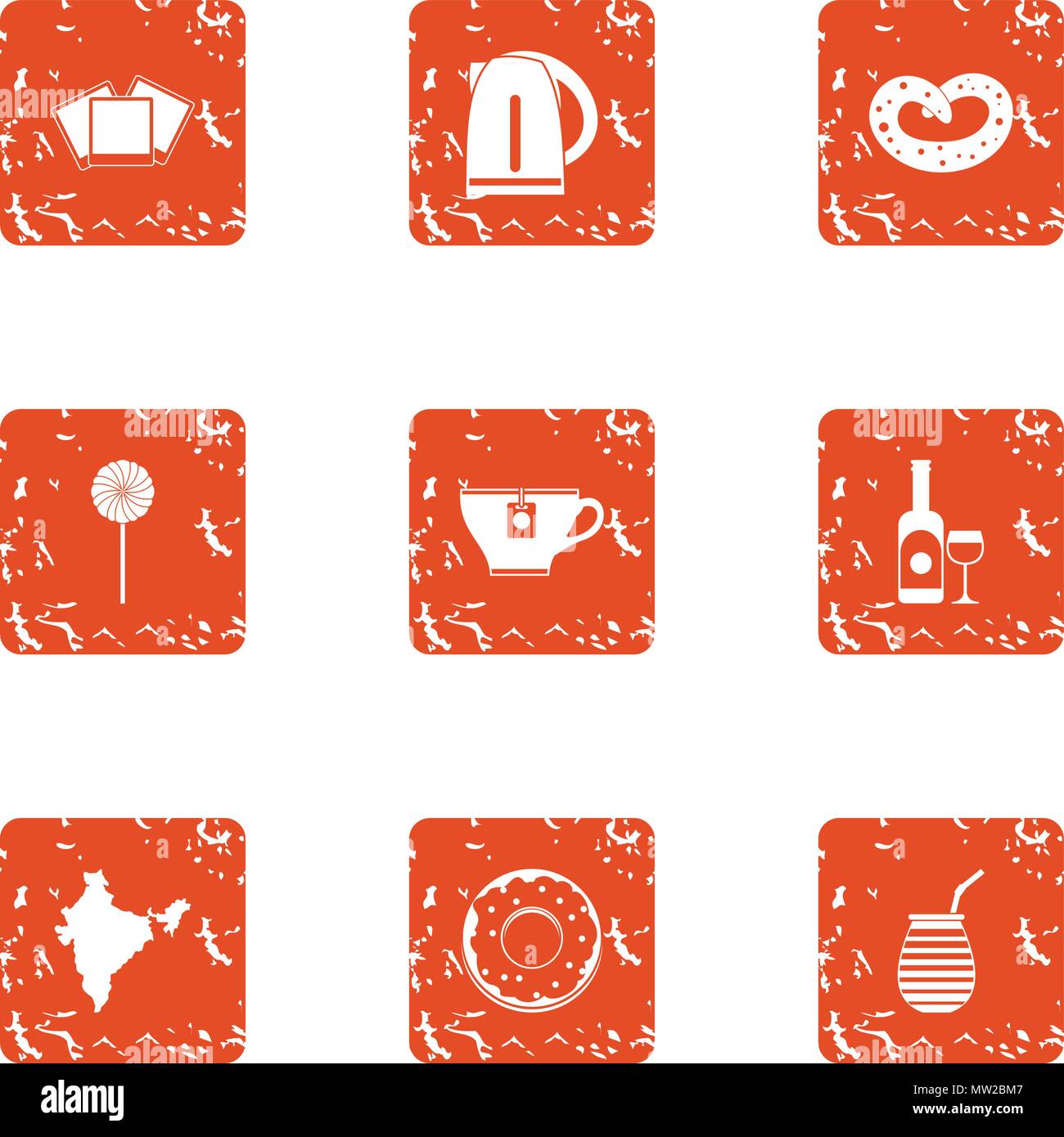 Tea leaf icons set, grunge style Stock Vector