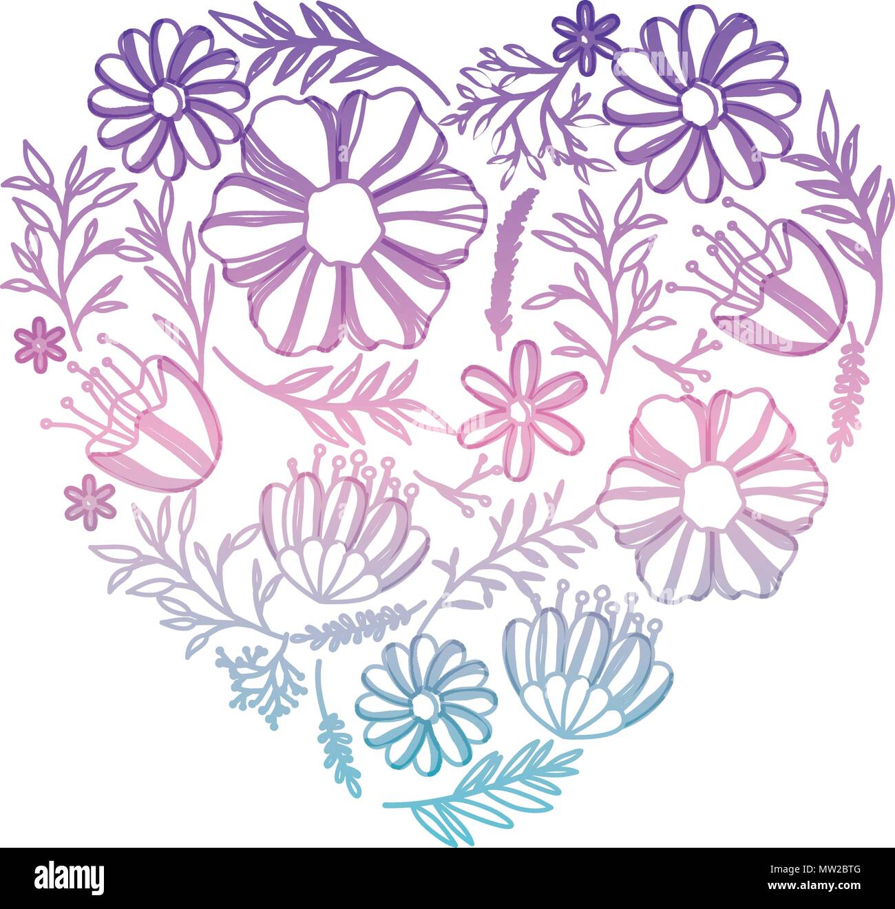flowers and leafs garden with heart shape Stock Vector Image & Art - Alamy