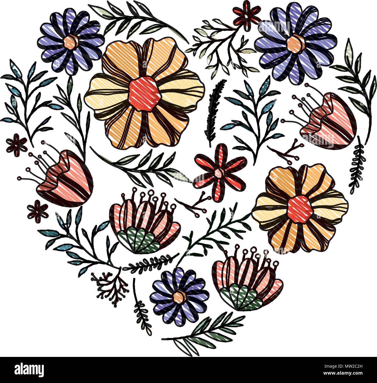 flowers and leafs garden with heart shape Stock Vector Image & Art - Alamy