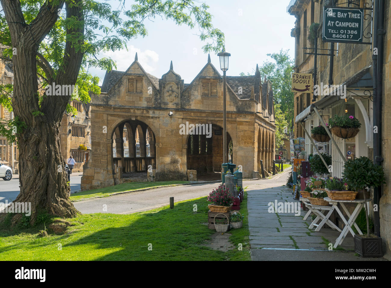 High street, Old Market Hall, Chipping Campden, Cotswolds, Gloucestershire; UK; England Stock Photo