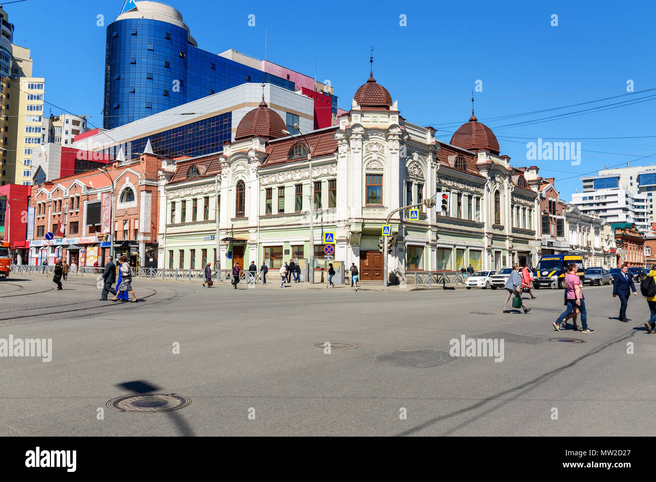 Yekaterinburg, Russia - May 23, 2018: View of 8th March Street. Profitable house of merchant Pervushin Stock Photo