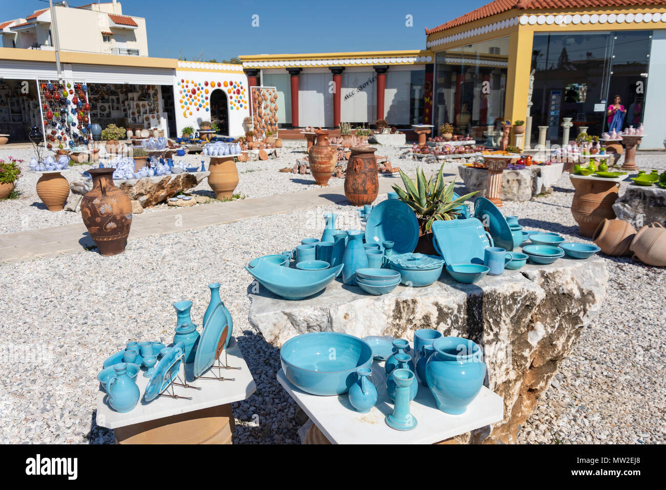 Ceramic workshop display, Platanes, Rethymno Region, Crete (Kriti), Greece Stock Photo