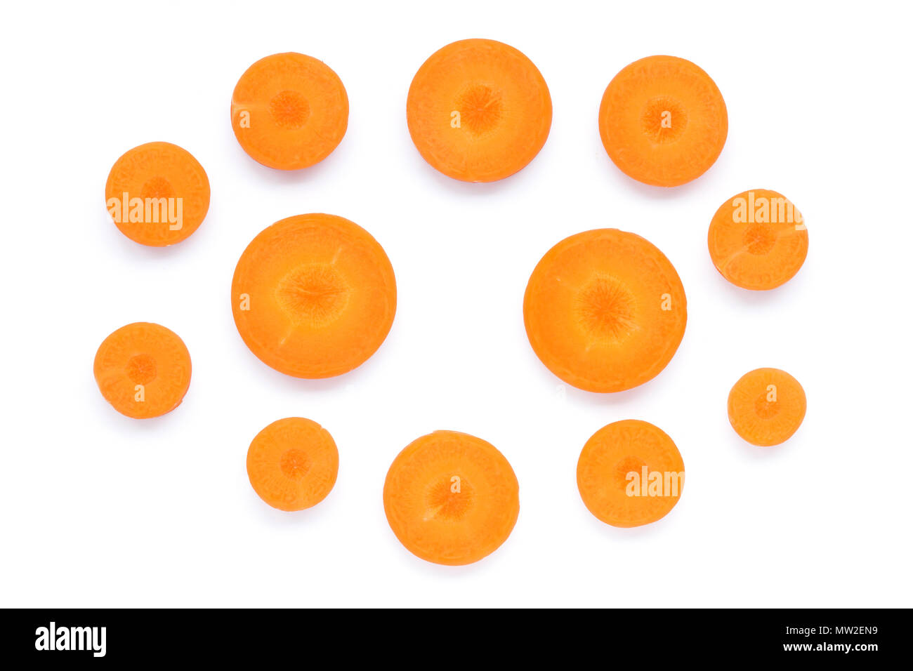 Sliced orange carrot isolated on white background Stock Photo