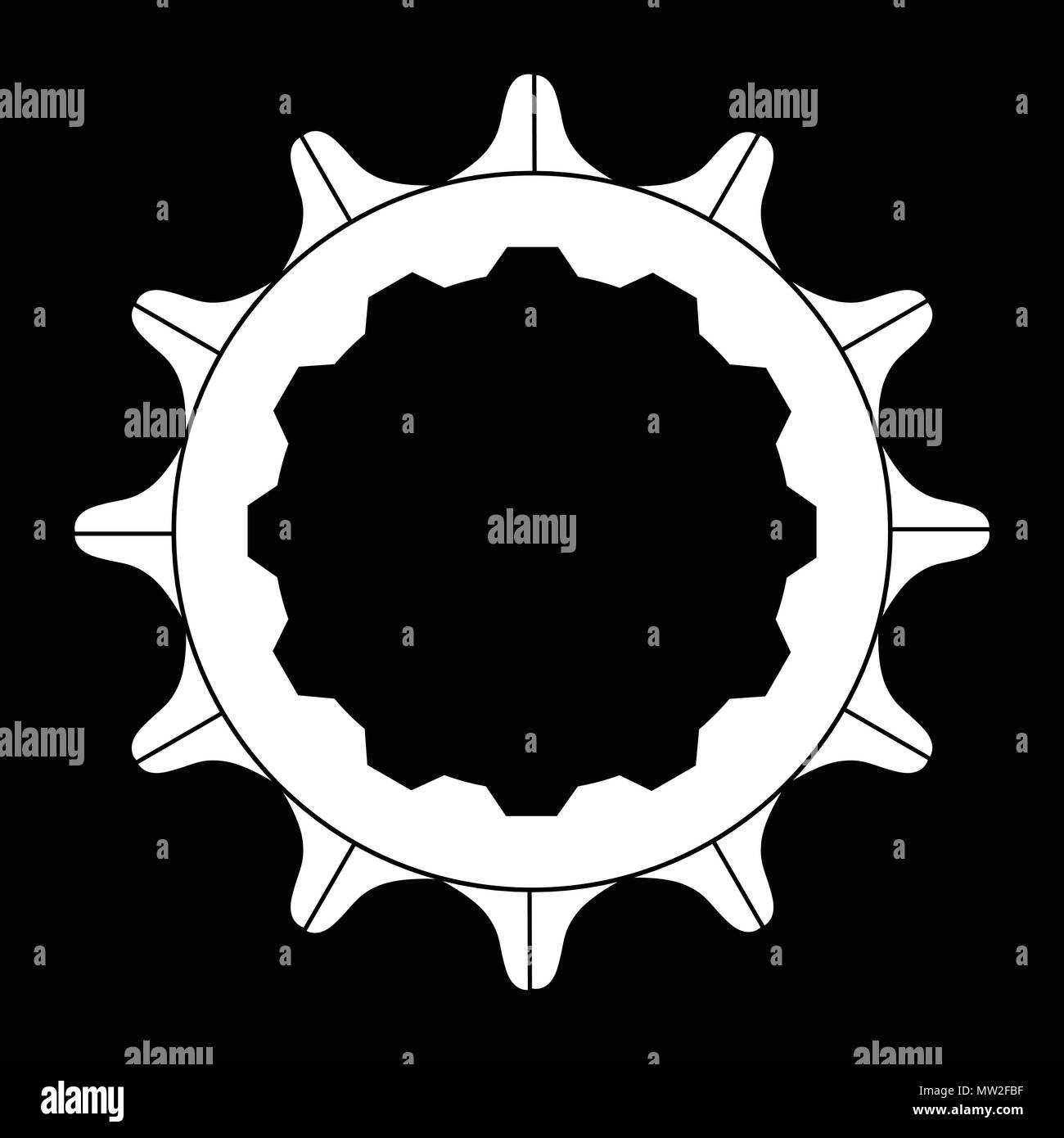 The rear driven cog of a bicycle over a black background Stock Vector