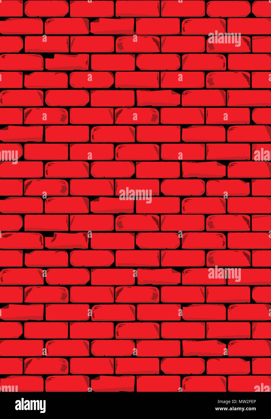 A bright red brick wall with showing some damage as a background Stock Vector