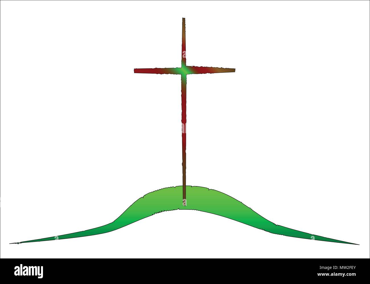 The cross of Jesus on the green hill at Calvary Stock Vector