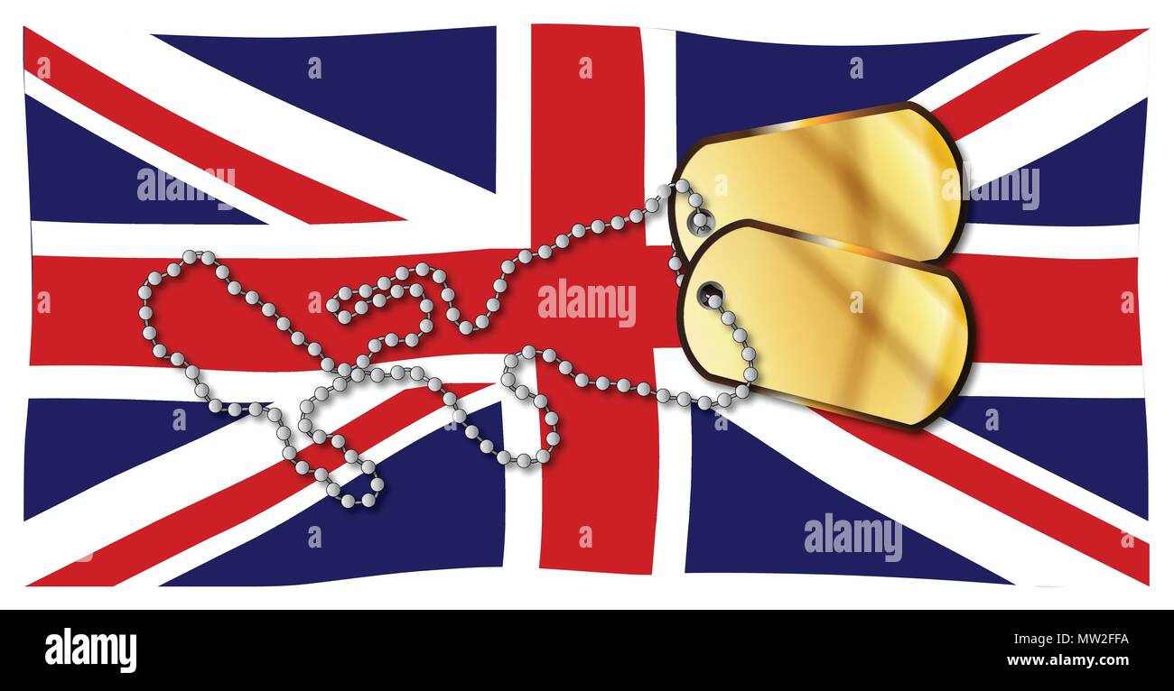 The UK Union Jack flag with a set of armed forces dog tags Stock Vector
