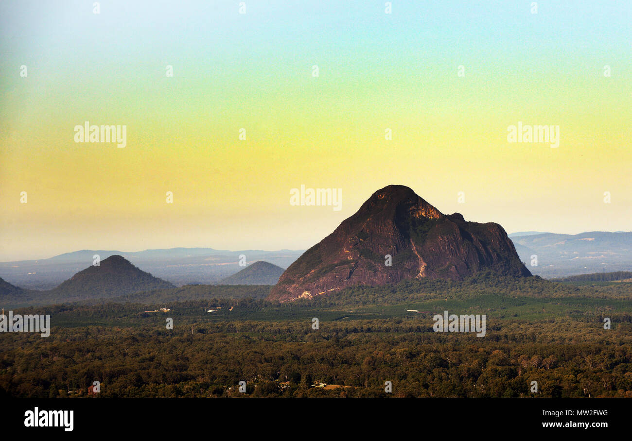 A view of the Glass House mountains in Queensland Stock Photo Alamy