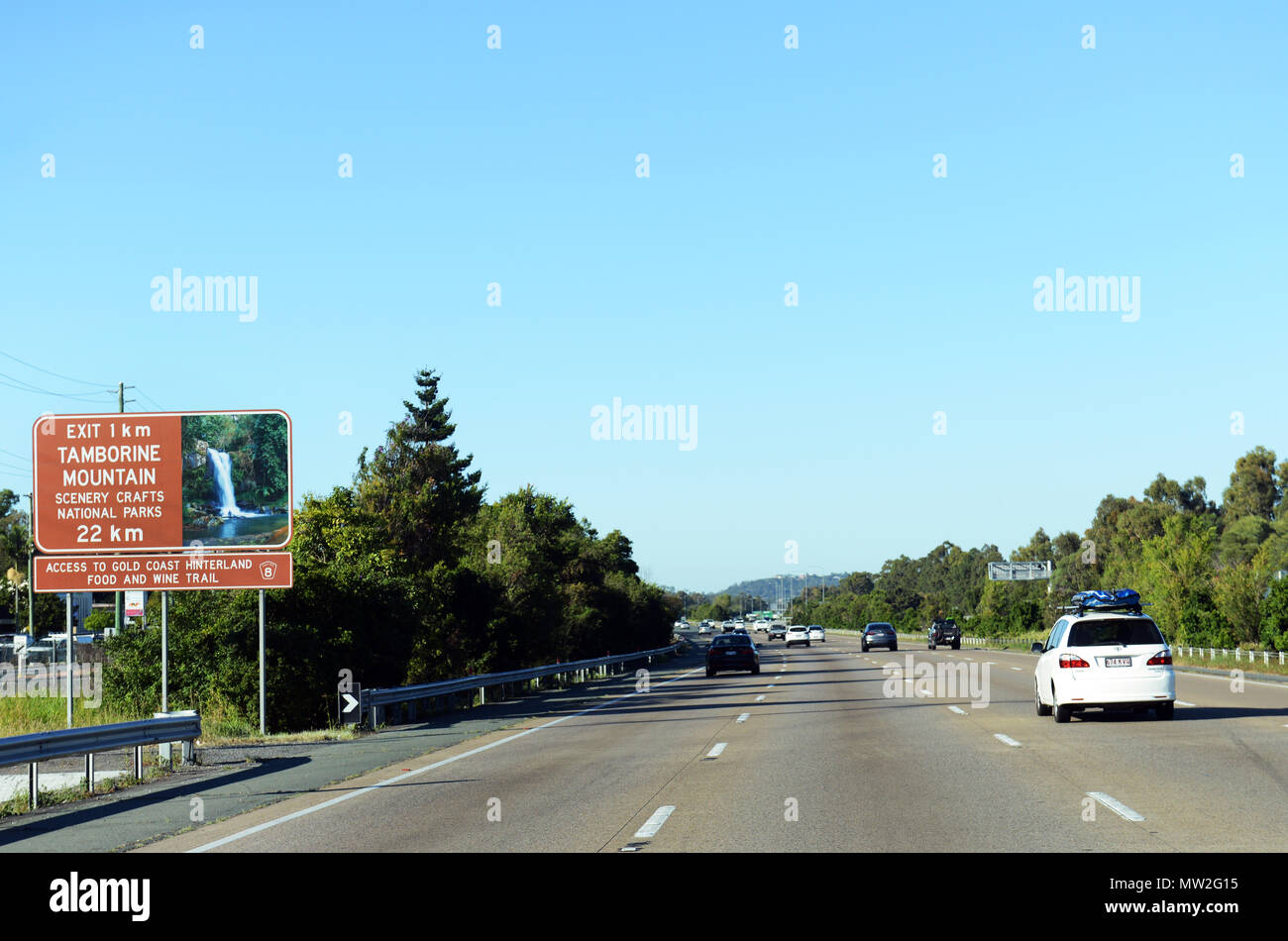 Driving on the highway between Brisbane and the Gold Coast Stock Photo