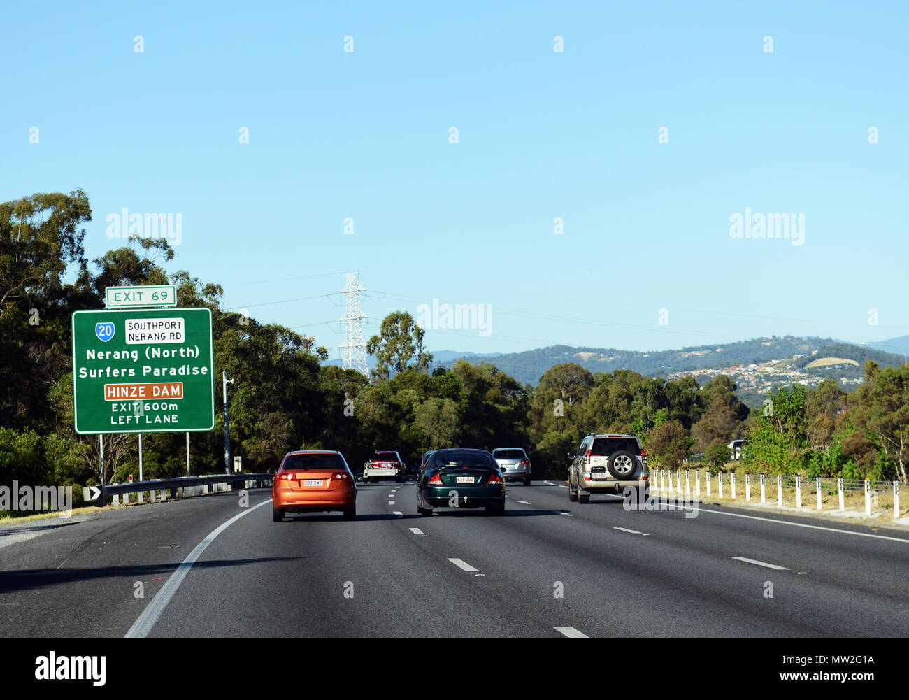Driving on the highway between Brisbane and the Gold Coast Stock Photo