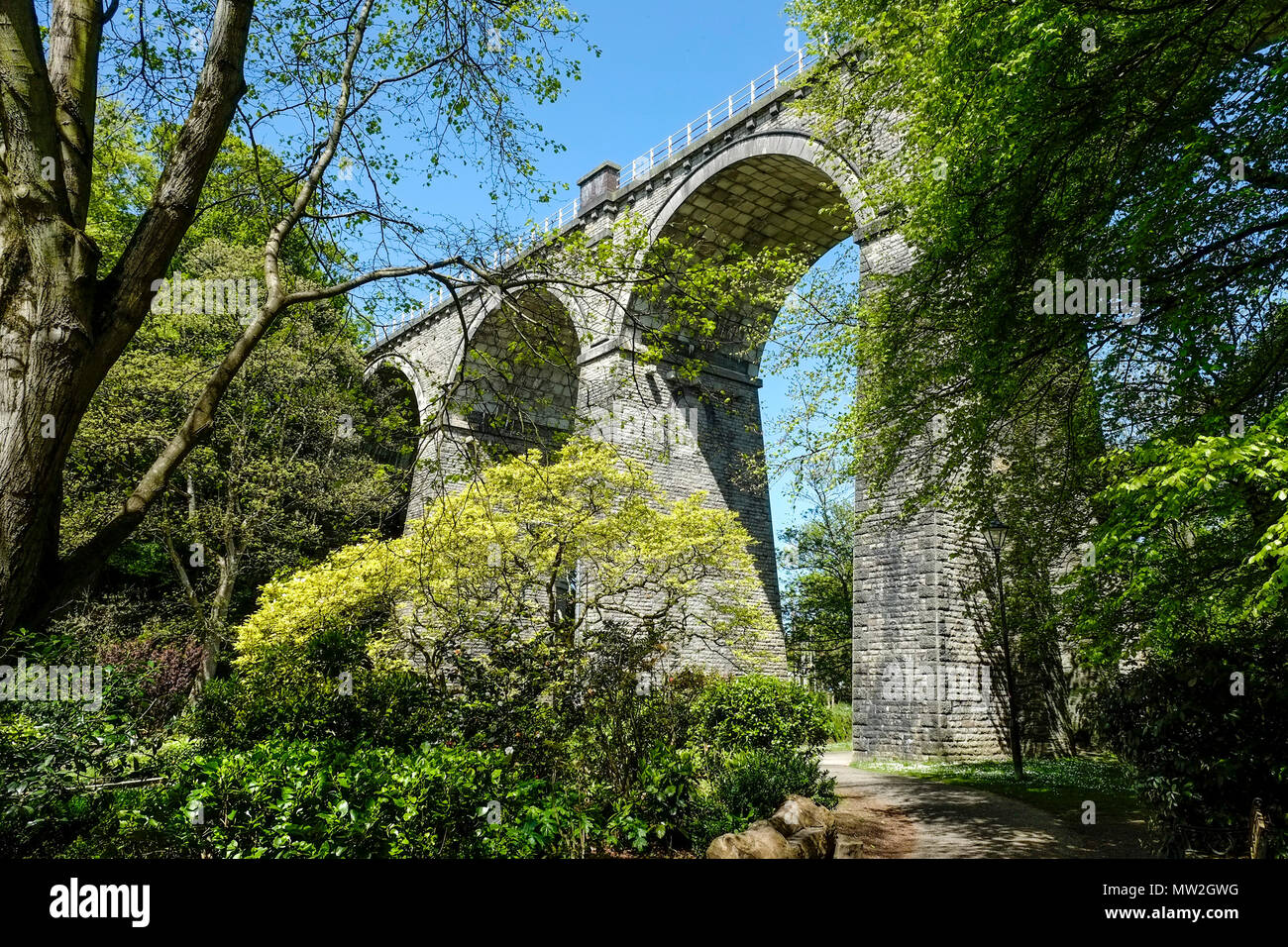 Trenance Viaduct a Grade II listed structure in Newquay Cornwall. Stock Photo