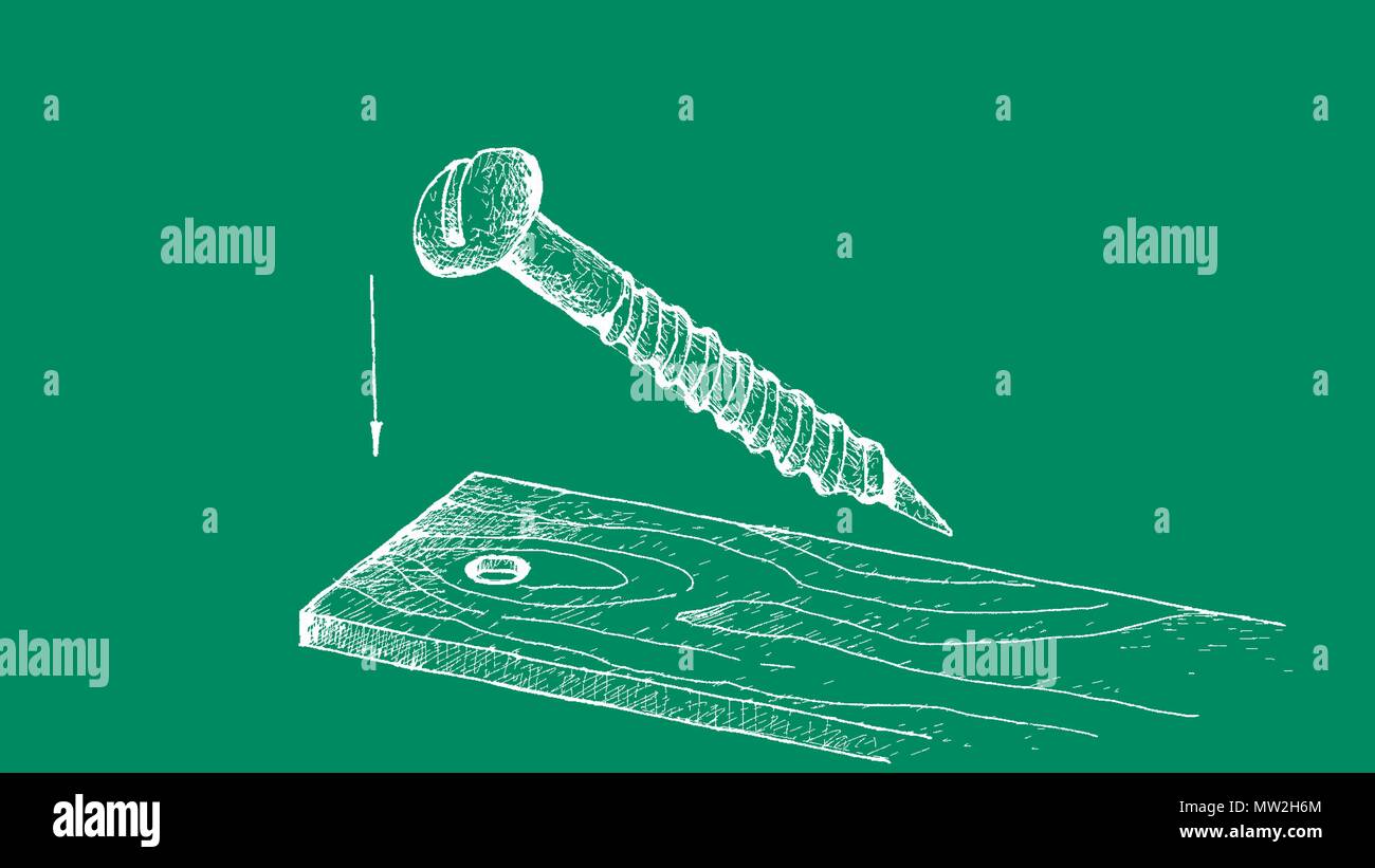 Manufacturing and Industry, Illustration Hand Drawn Sketch Dimension of Cross Recessed