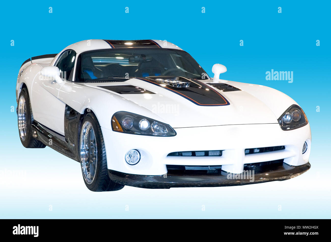 A custom Dodge Viper isolated on a blue gradient background with clipping path included. Many more car photos in my gallery. Stock Photo