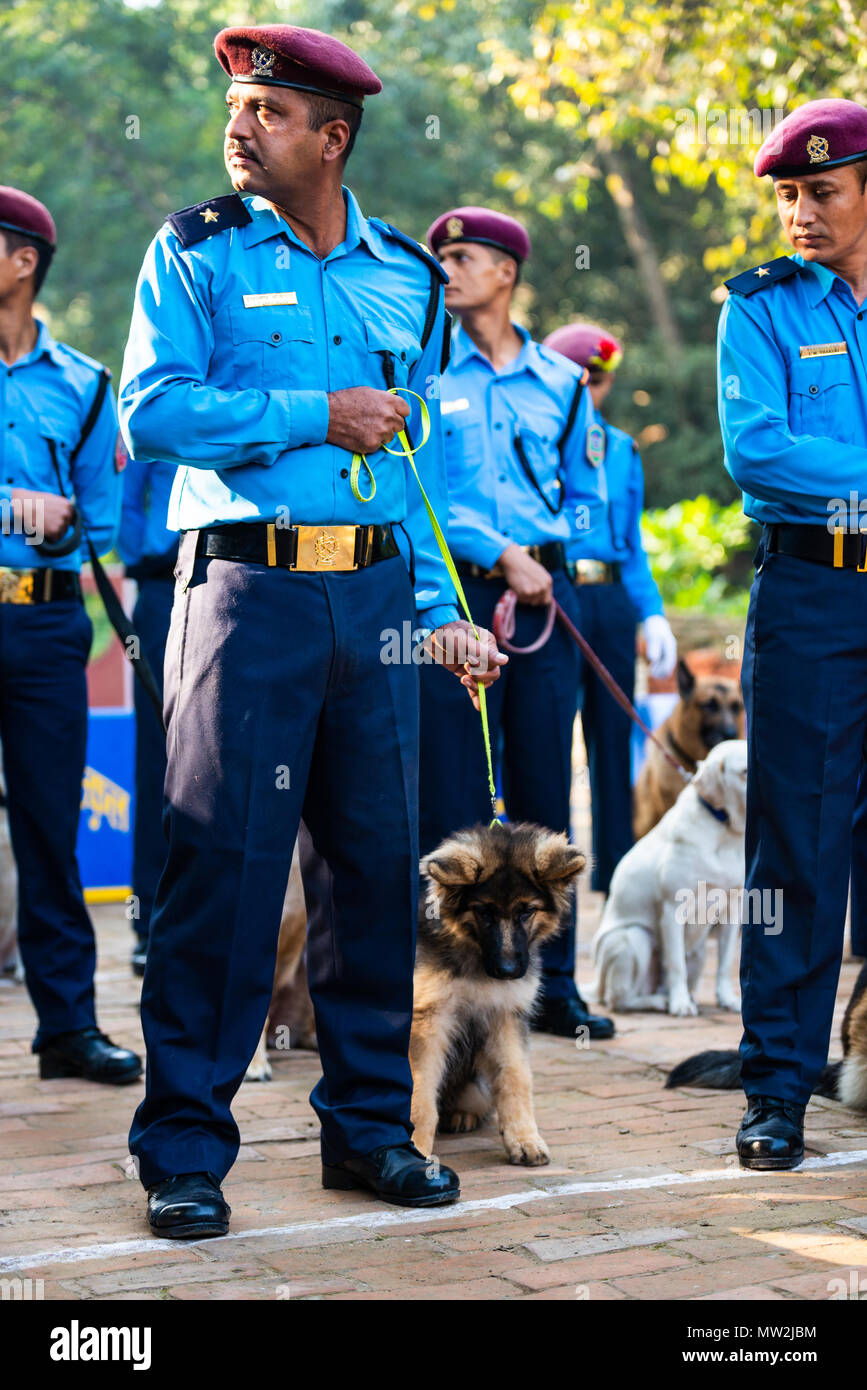KATHMANDU, NEPAL OCTOBER 29, 2016 Nepal police celebrates Kukur
