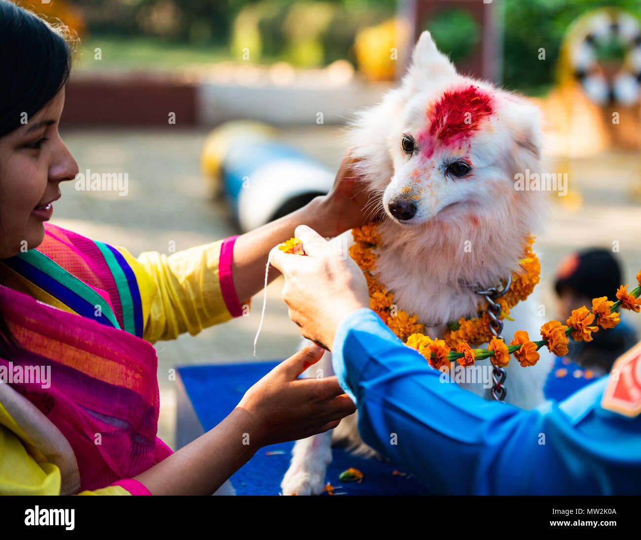 KATHMANDU, NEPAL OCTOBER 29, 2016 Nepal police celebrates Kukur