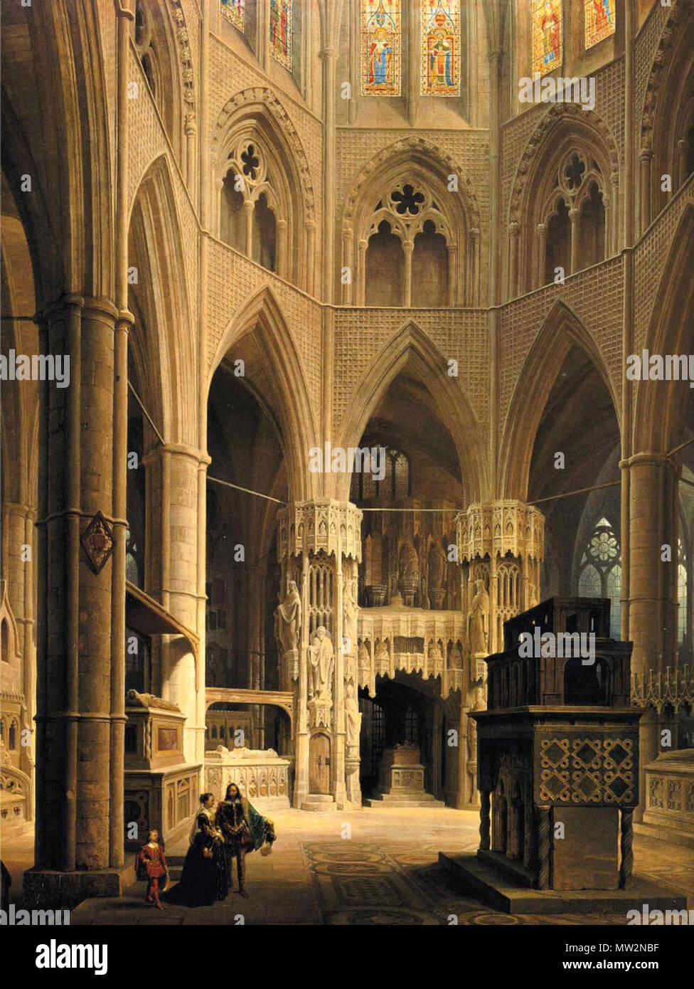 . English: The Choir of Westminster Abbey Owner/Location: Bayerische Staatsgemäldesammlungen - Munich Dimensions: Height: 189 cm (74.41 in.), Width: 145 cm (57.09 in.) . 1851. Max Ainmiller 593 The Choir of Westminster Abbey Stock Photo