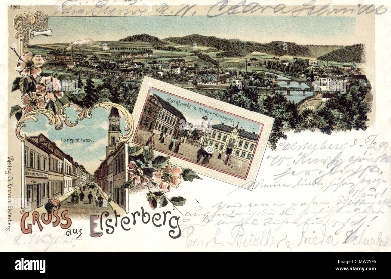 . Deutsch: Elsterberg, 1895 . 1895. Historische Postkarte 184 Elsterberg Lithographie (1895) - gelaufen 1898 Stock Photo