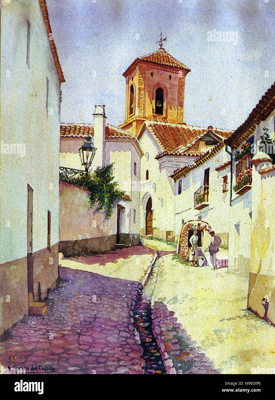 . English: San Luis in the Albaicin district . 20th century. Antonio Garrido del Castillo. (1892-1958). Active in Granada on XX century 51 Antonio Garrido del Castillo San Luis Stock Photo