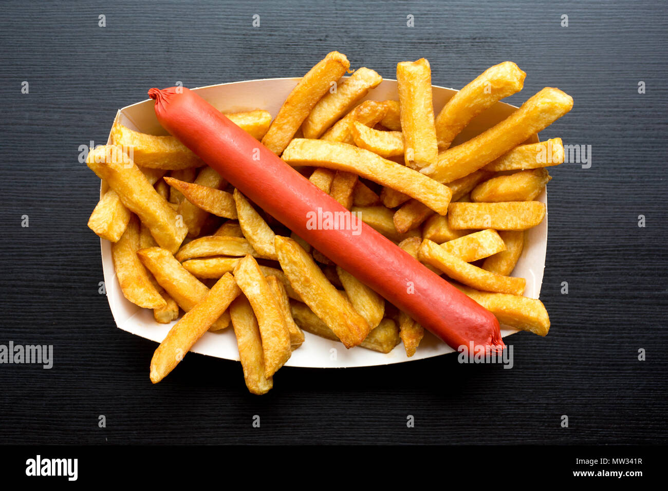Sausage and chips Stock Photo