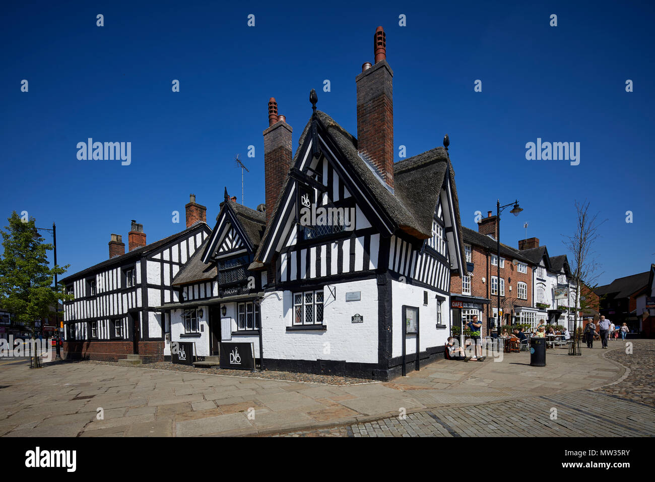 Sunny day Cheshire East market town Sandbach, The Cobbles Market Square ...
