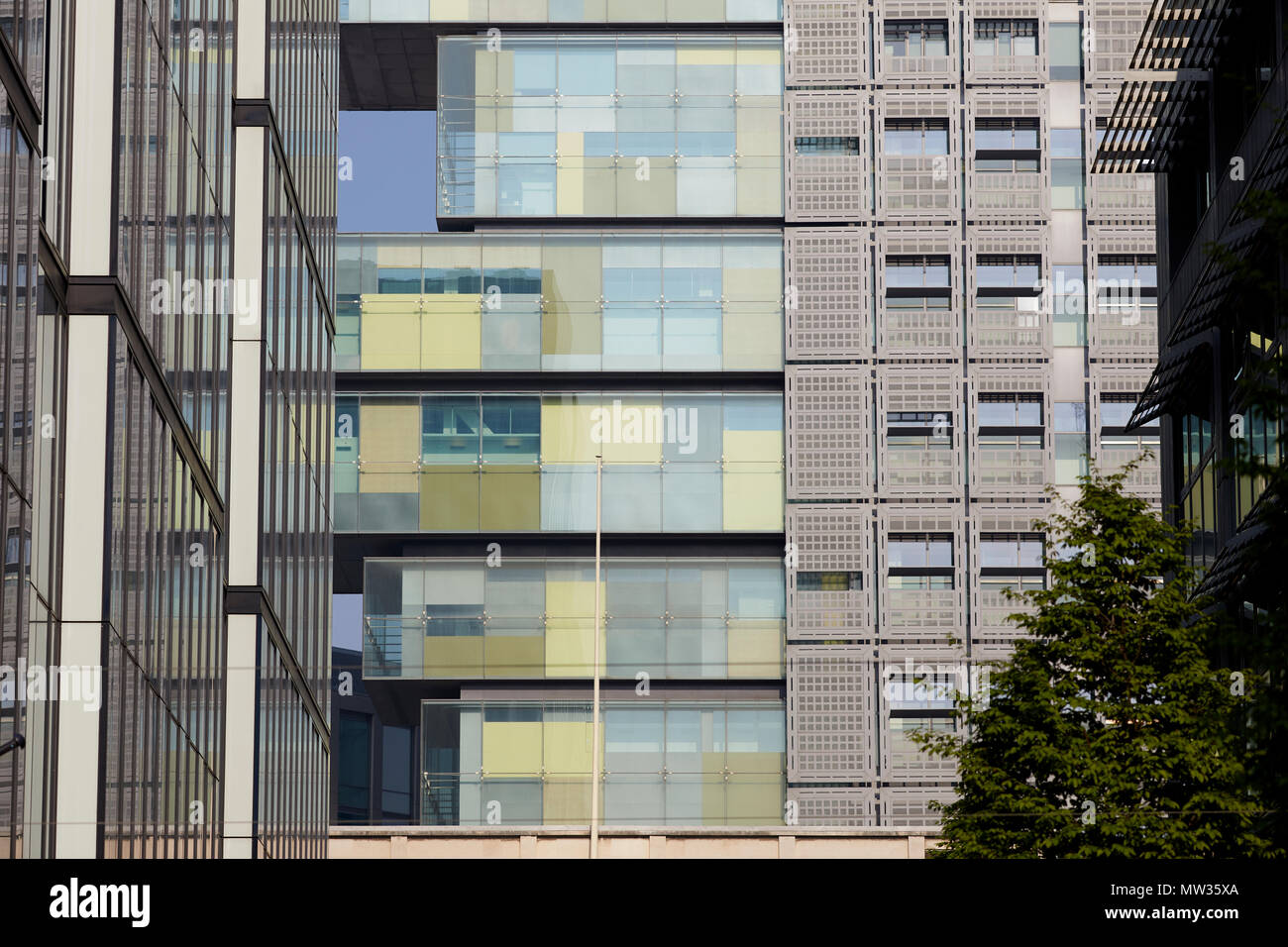 Manchester Civil Justice Centre governmental building in Manchester, England.  Futurist  Expressionist modern close up by Architect Denton Corker Mars Stock Photo