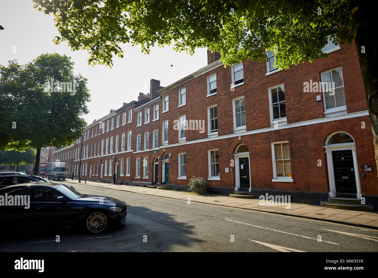 Conservation area St John Street Georgian terraced street in central Manchester Stock Photo