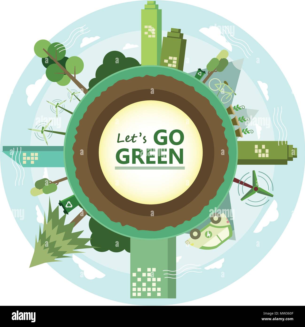 Lets Go green,get the fresh air for our life.and please protect the trees . Stock Vector