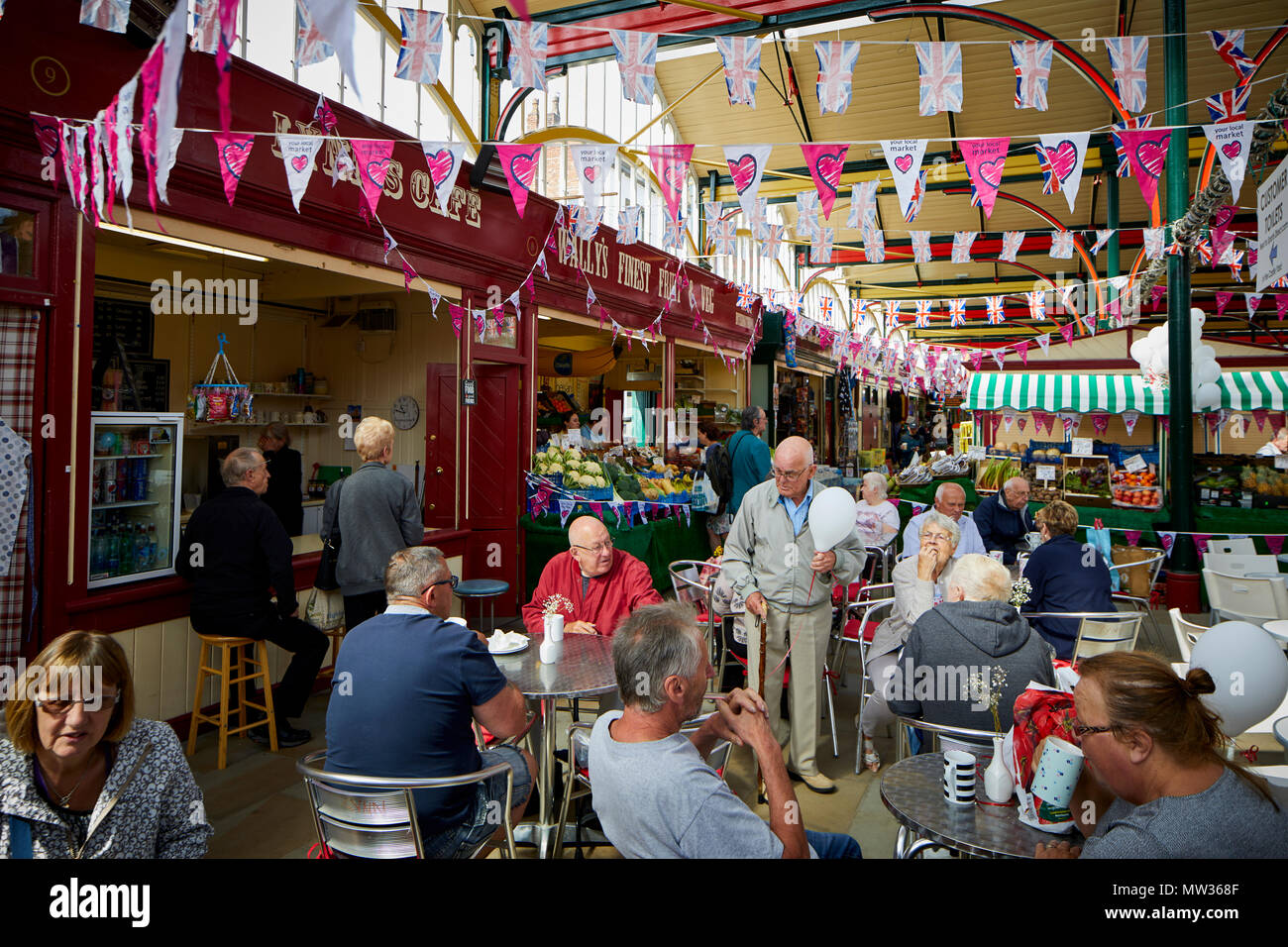 Stockport Town centre's Old Town Market Hall indoor market Stock Photo