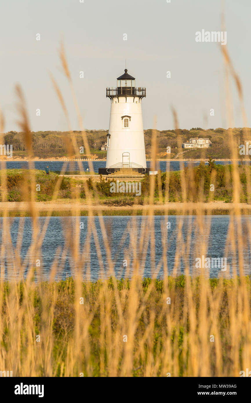 Edgartown Harbor Light protects mariners at the entrance to Edgartown Harbor and Katama Bay in Edgartown, Massachusetts on Martha's Vineyard. Stock Photo