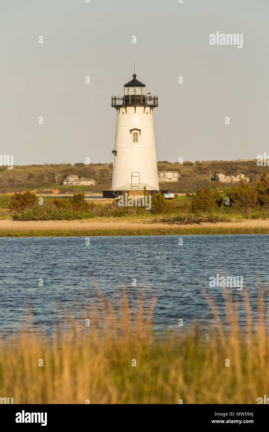 Edgartown Harbor Light protects mariners at the entrance to Edgartown Harbor and Katama Bay in Edgartown, Massachusetts on Martha's Vineyard. Stock Photo