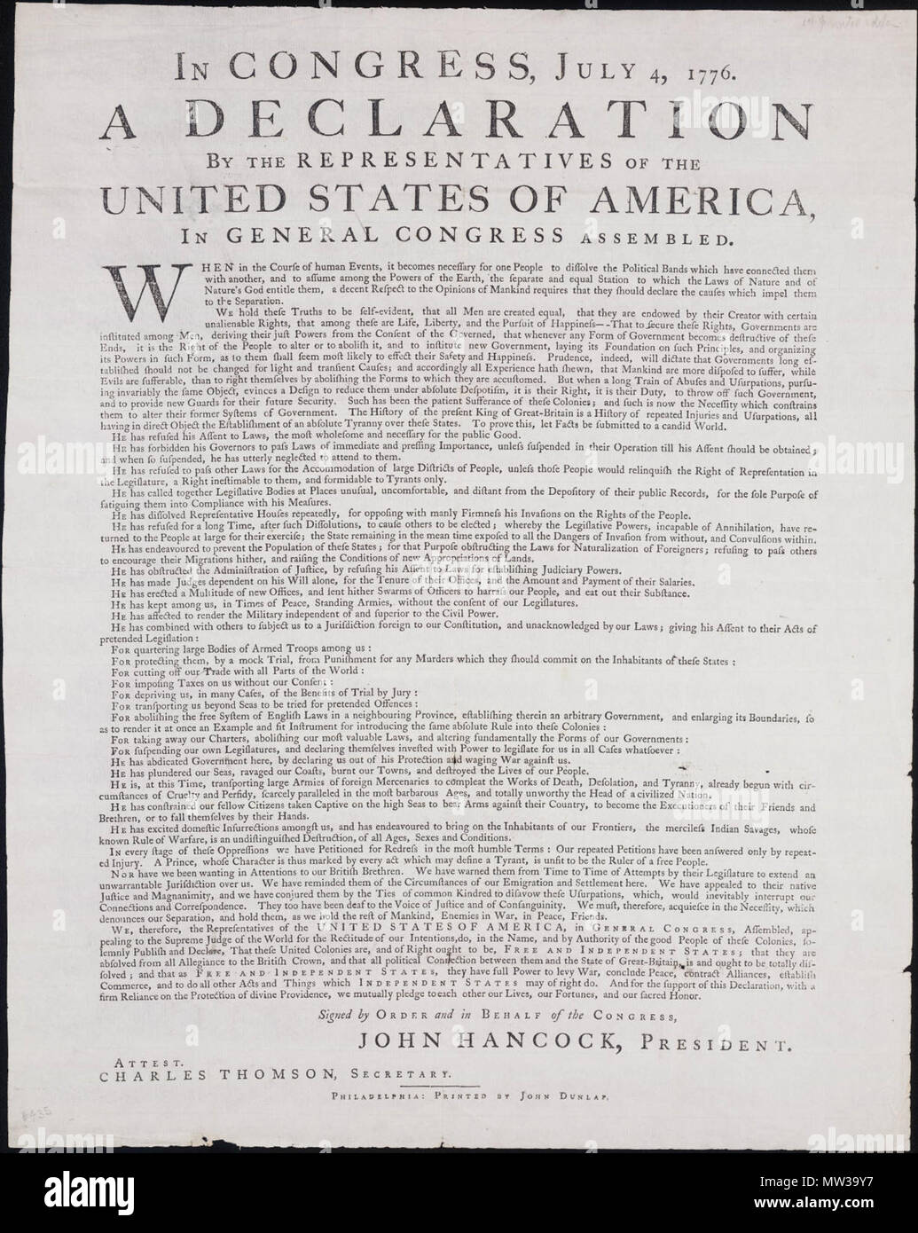 dunlap copy of the declaration of independence value