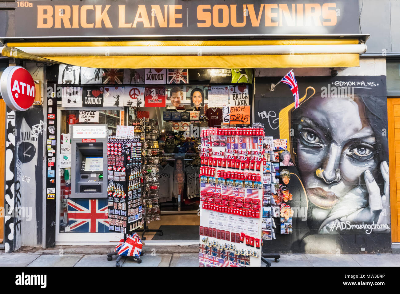 England, London, Shoreditch, Brick Lane, Souvenir Shop Stock Photo
