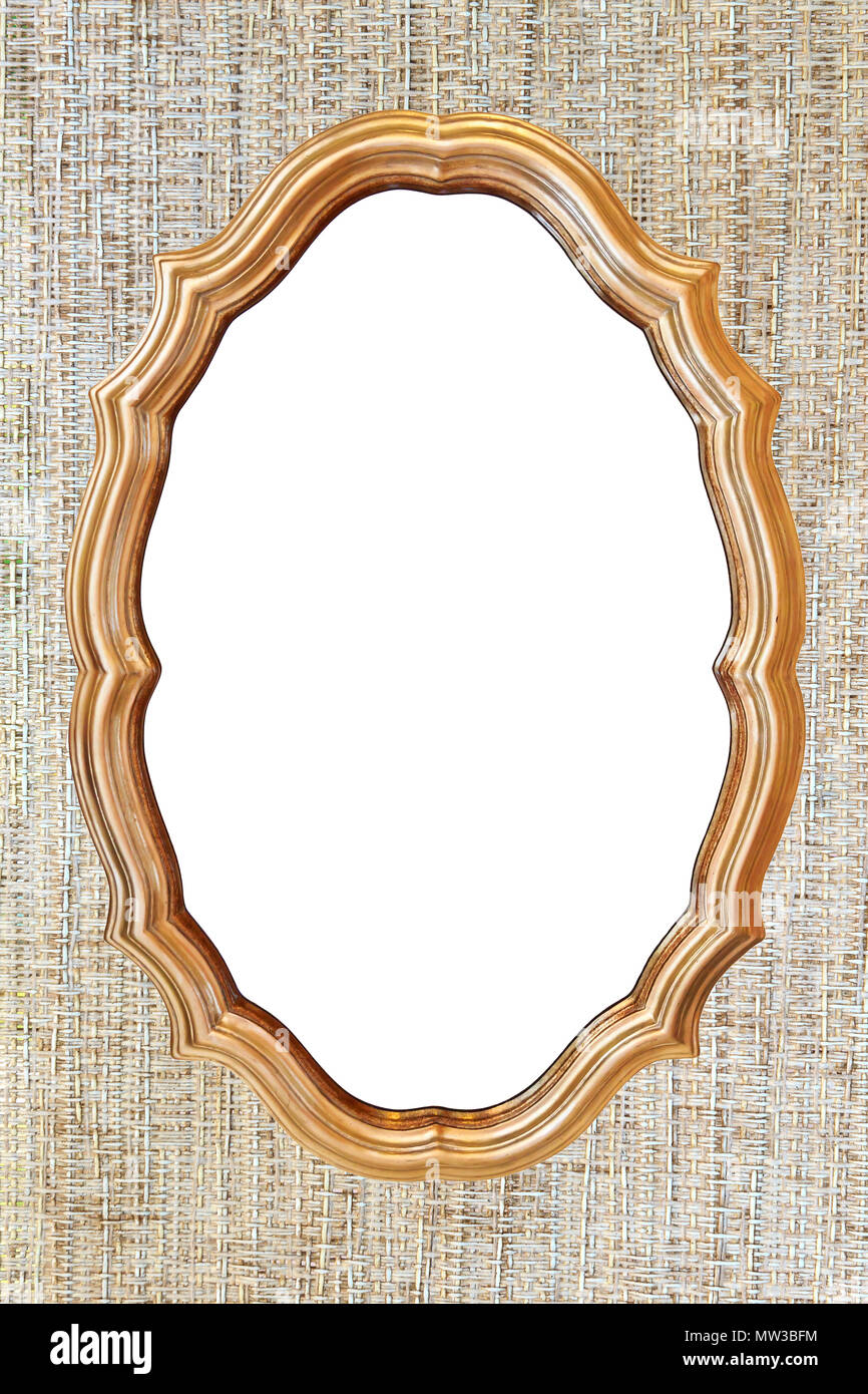 Blank vintage frame on woven cloth wall background Stock Photo