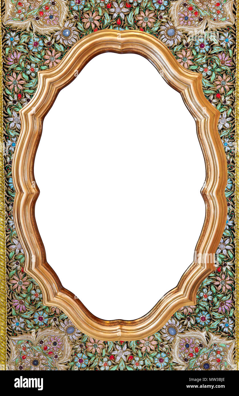 Blank vintage frame on woven cloth wall background Stock Photo