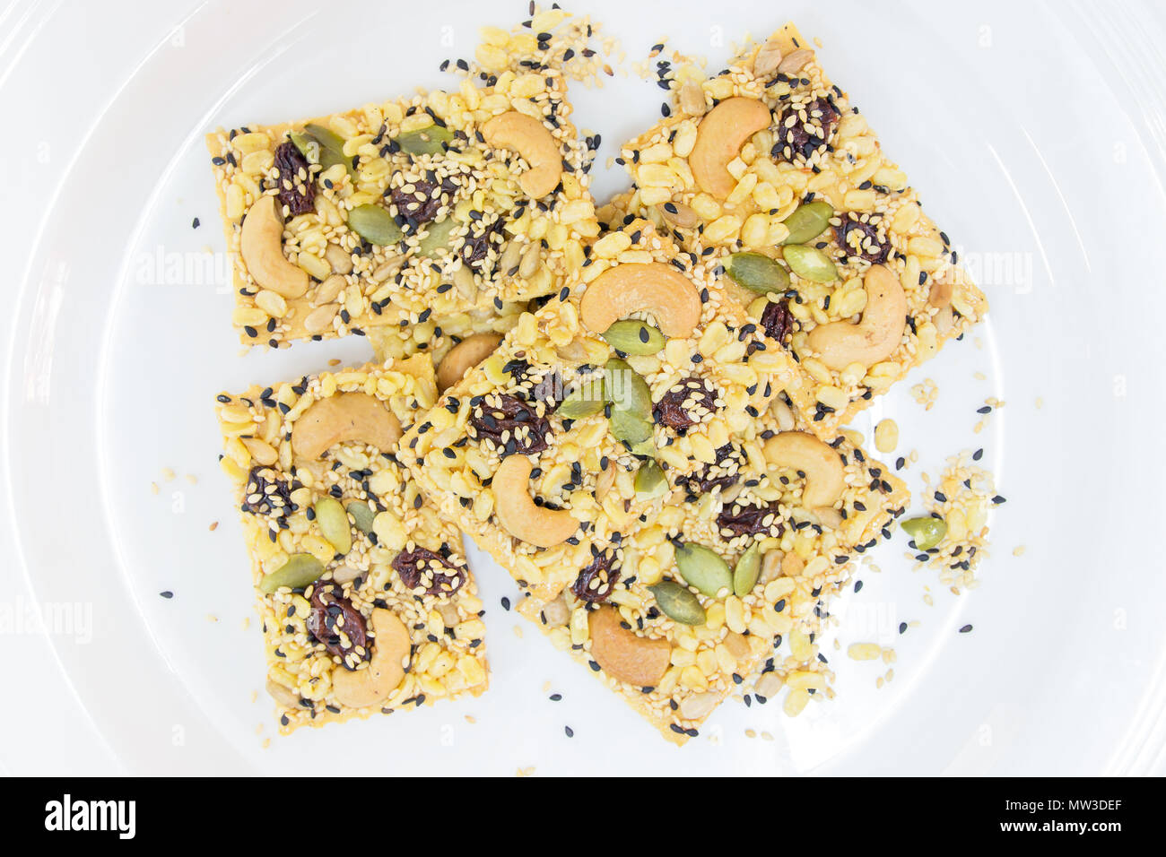 Cereal cracker on white dish Stock Photo