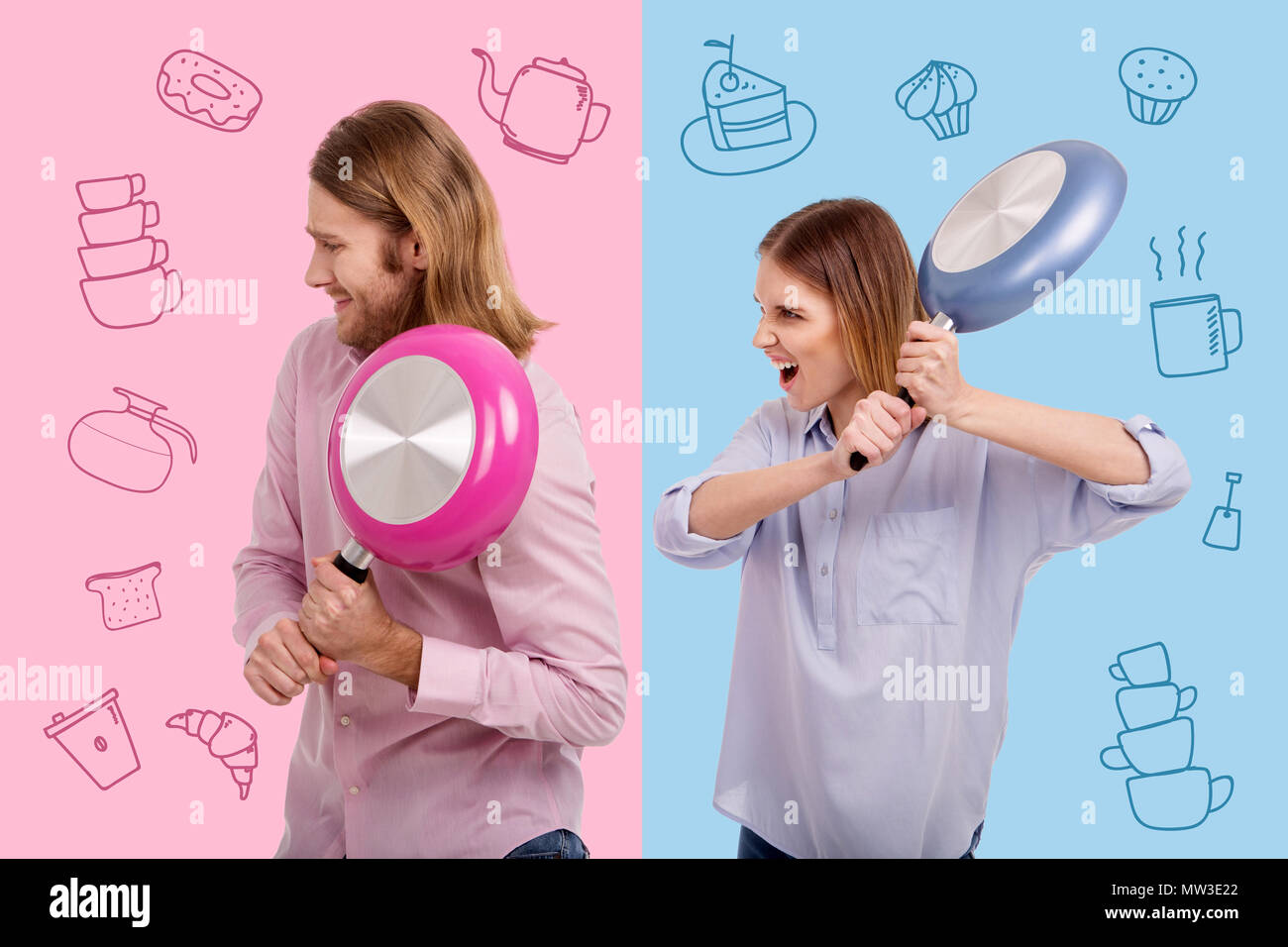 Angry Woman With Frying Pan Stock Photo, Picture and Royalty Free Image.  Image 55212507.