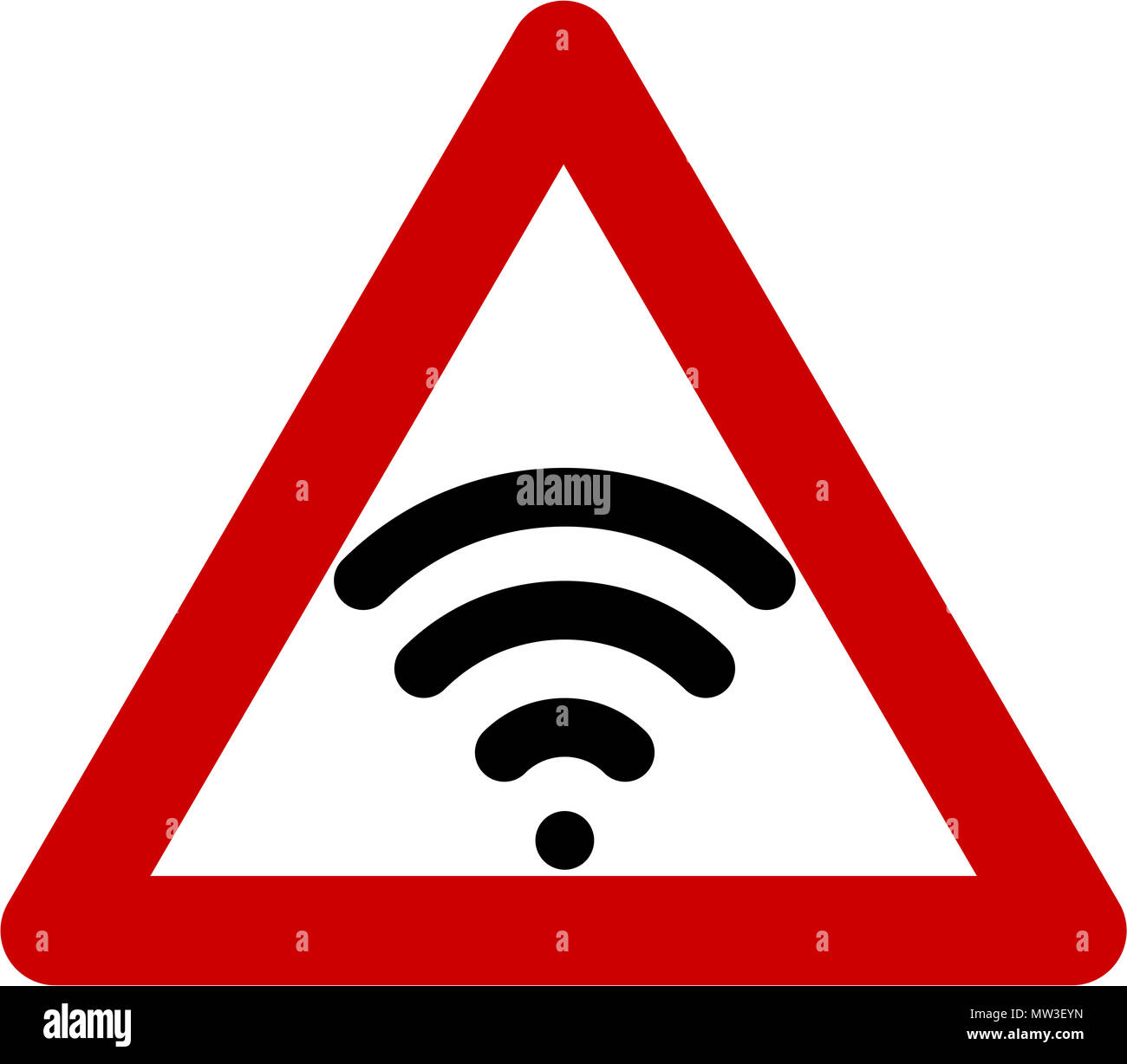 Warning sign with wireless symbol Stock Photo
